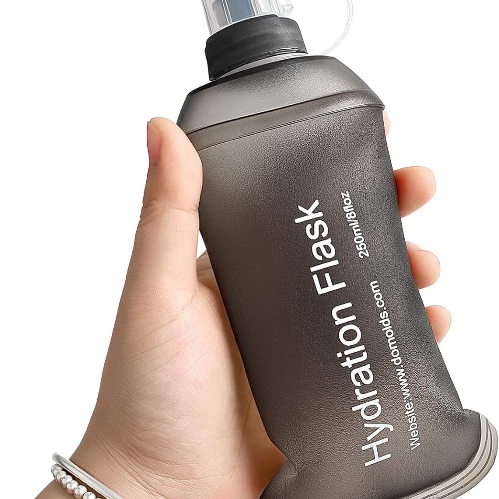 GYGYL Soft Flask, TPU Collapsible Soft Water Bottle for Hydration Pack, Running Vest, Leak-Proof Folding Water Bottle for Hiking Cycling Climbing Jogging-250ml Grey