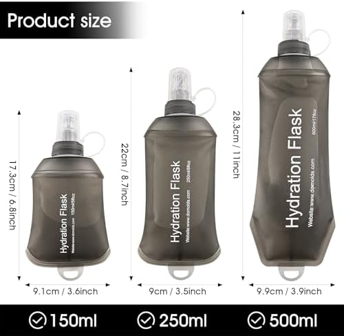 GYGYL Soft Flask, TPU Collapsible Soft Water Bottle for Hydration Pack, Running Vest, Leak-Proof Folding Water Bottle for Hiking Cycling Climbing Jogging-250ml Grey - Image 3