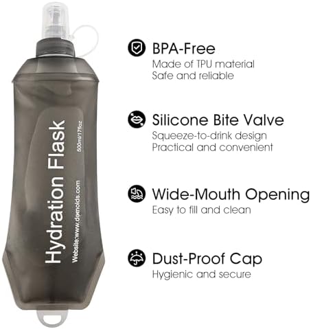 GYGYL Soft Flask, TPU Collapsible Soft Water Bottle for Hydration Pack, Running Vest, Leak-Proof Folding Water Bottle for Hiking Cycling Climbing Jogging-250ml Grey - Image 4