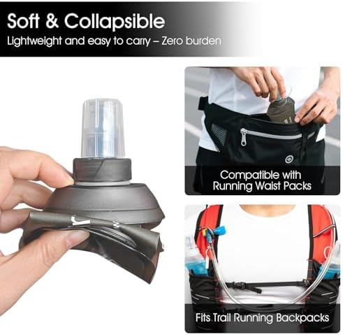 GYGYL Soft Flask, TPU Collapsible Soft Water Bottle for Hydration Pack, Running Vest, Leak-Proof Folding Water Bottle for Hiking Cycling Climbing Jogging-250ml Grey - Image 5