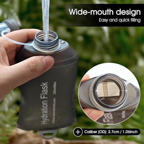 GYGYL Soft Flask, TPU Collapsible Soft Water Bottle for Hydration Pack, Running Vest, Leak-Proof Folding Water Bottle for Hiking Cycling Climbing Jogging-250ml Grey - Image 6